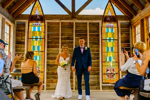 Intimate outdoor wedding ceremony at Nelson Ghost Town, Nevada